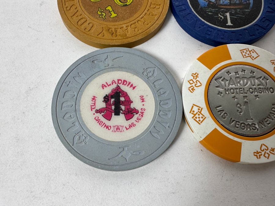 Vintage $1 Casino Chips Mainly From Las Vegas: Bally's, Sahara, Excalibur, Treasure Island, Barbary Coast, Stardust, Hilton Las Vegas, Aladdin [Photo 2]
