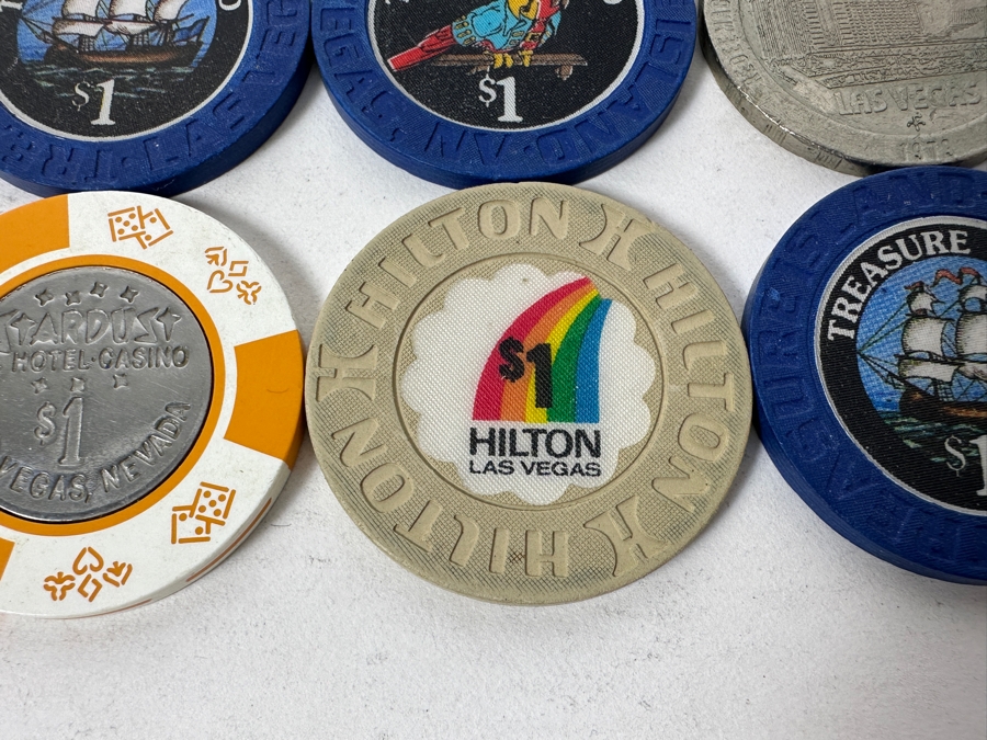 Vintage $1 Casino Chips Mainly From Las Vegas: Bally's, Sahara, Excalibur, Treasure Island, Barbary Coast, Stardust, Hilton Las Vegas, Aladdin [Photo 4]