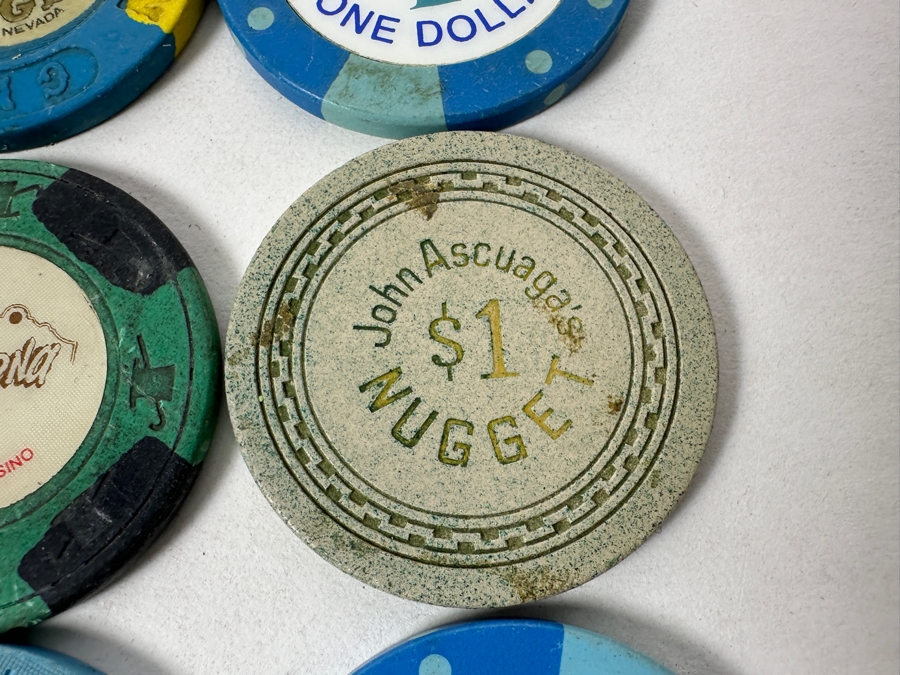 Vintage $1 Casino Chips Mainly From Las Vegas: Queens, Mirage, Circus Circus, Fremont, Tropicana, Caesars Palace, Golden Nugget, Luxor, Stardust, John Ascuaga's Nugget, Bally's, Hilton Las Vegas [Photo 10]