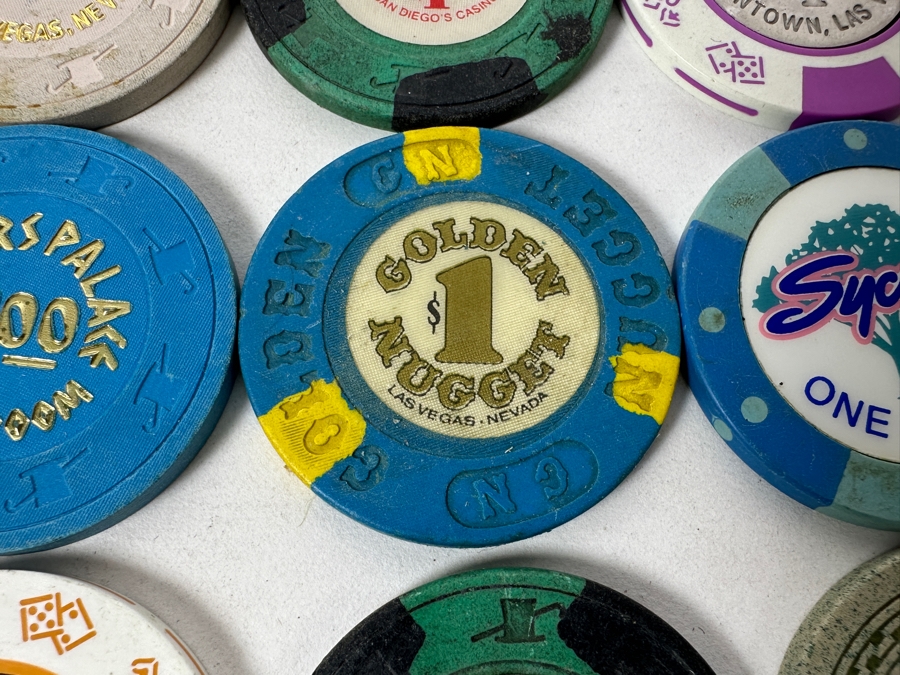 Vintage $1 Casino Chips Mainly From Las Vegas: Queens, Mirage, Circus Circus, Fremont, Tropicana, Caesars Palace, Golden Nugget, Luxor, Stardust, John Ascuaga's Nugget, Bally's, Hilton Las Vegas [Photo 5]