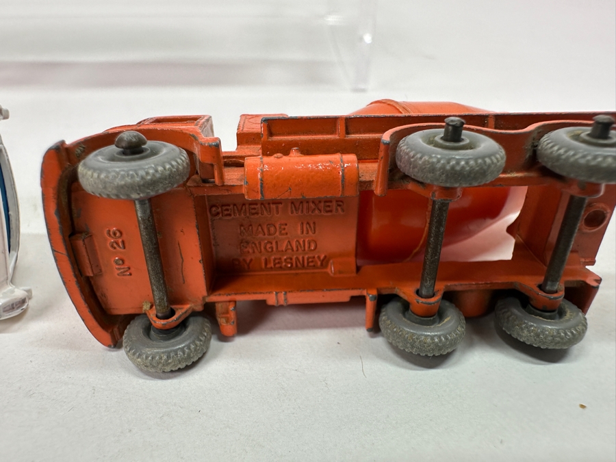 Collection Of Vintage Matchbox Series Cars / Trucks By Lesney: No. 49 Unimog, No. 54 S&S Cadillac Ambulance, No. 26 Cement Mixer, No. 29 Fire Pumper Truck, No. 7 Refuse Truck, No. 10 Pipe Truck [Photo 14]