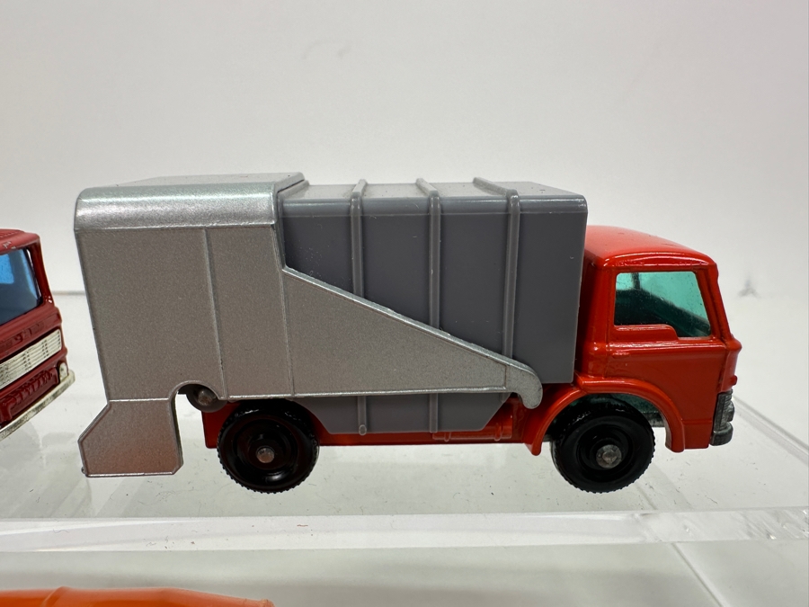 Collection Of Vintage Matchbox Series Cars / Trucks By Lesney: No. 49 Unimog, No. 54 S&S Cadillac Ambulance, No. 26 Cement Mixer, No. 29 Fire Pumper Truck, No. 7 Refuse Truck, No. 10 Pipe Truck [Photo 7]