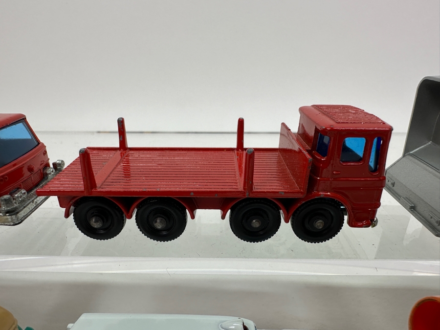 Collection Of Vintage Matchbox Series Cars / Trucks By Lesney: No. 49 Unimog, No. 54 S&S Cadillac Ambulance, No. 26 Cement Mixer, No. 29 Fire Pumper Truck, No. 7 Refuse Truck, No. 10 Pipe Truck [Photo 8]