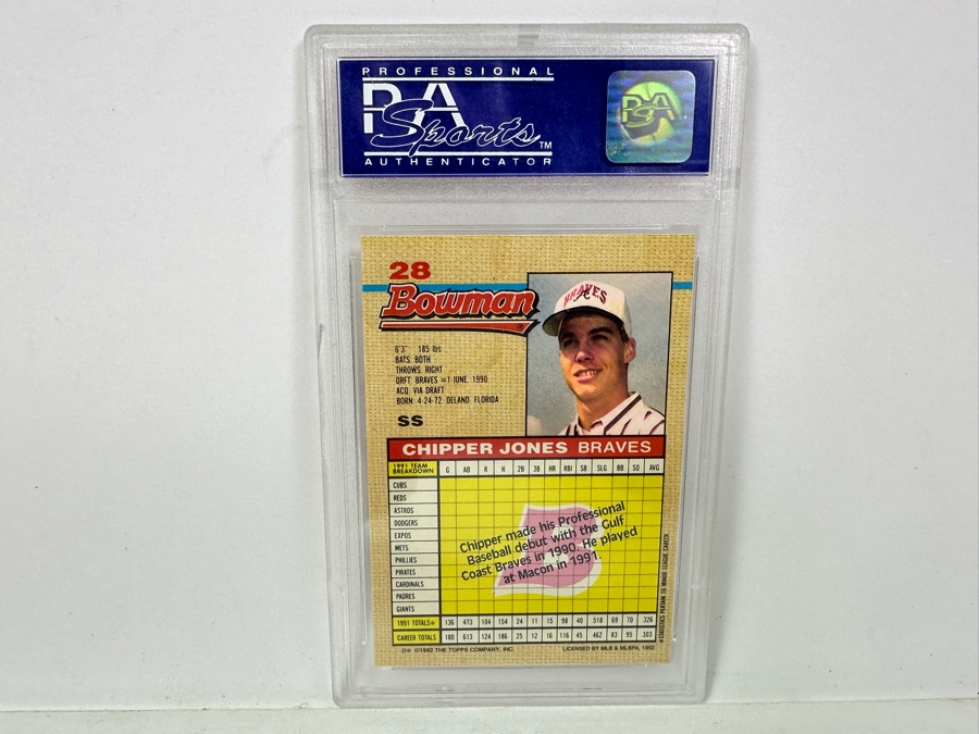 1992 Bowman Chipper Jones #28 MINT 9 PSA Graded Baseball Card [Photo 5]