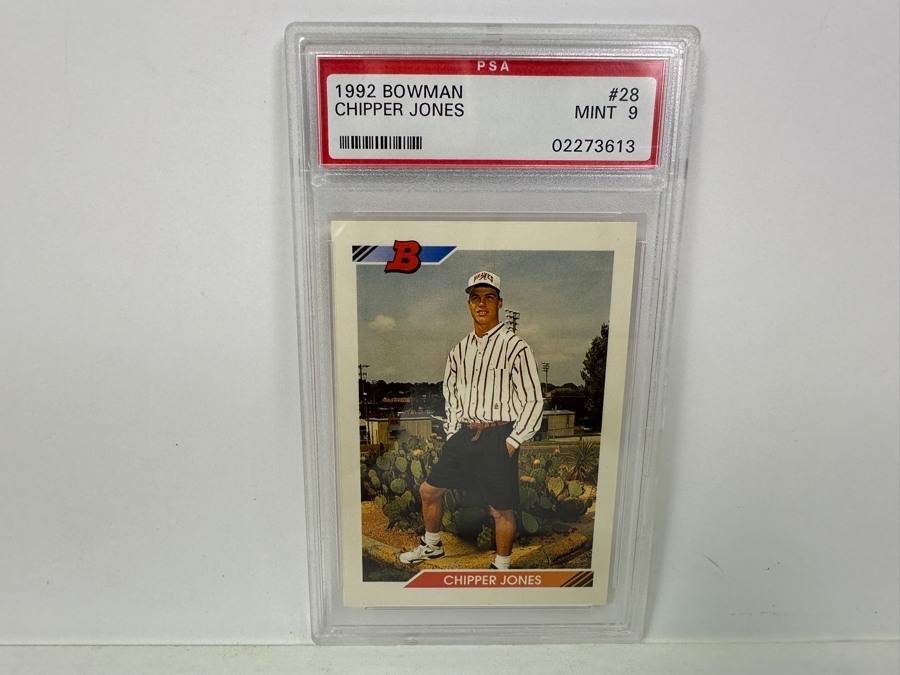 1992 Bowman Chipper Jones #28 MINT 9 PSA Graded Baseball Card [Photo 1]