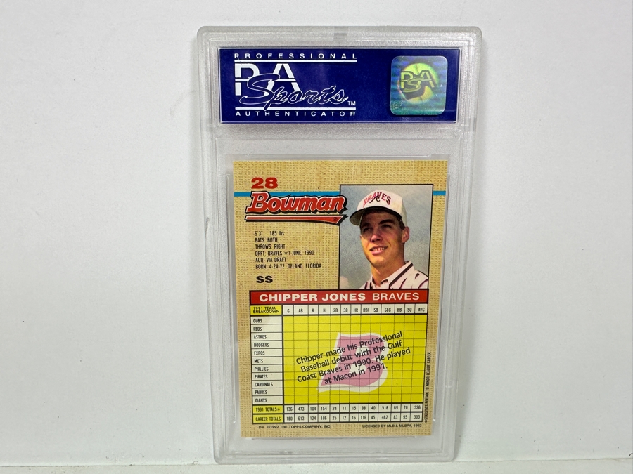 1992 Bowman Chipper Jones #28 MINT 9 PSA Graded Baseball Card [Photo 4]