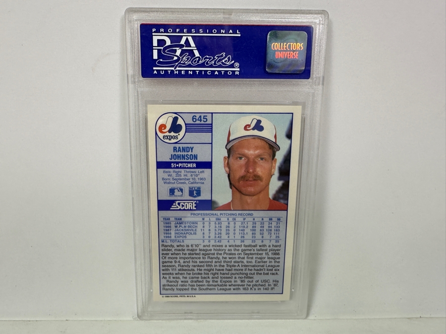 1989 Score Randy Johnson Rookie #645 MINT 9 PSA Graded Baseball Card [Photo 4]