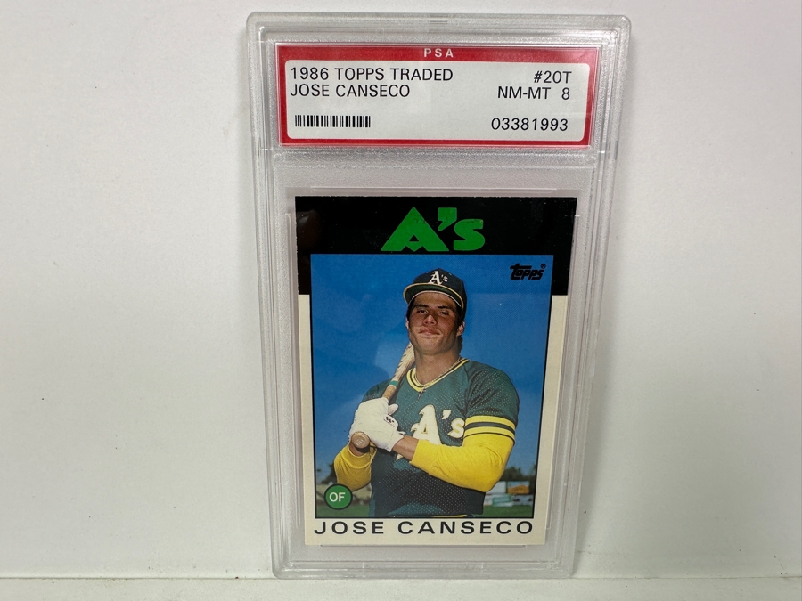 1986 Topps Traded Jose Canseco #20T Near MINT 8 PSA Graded Baseball Card [Photo 1]