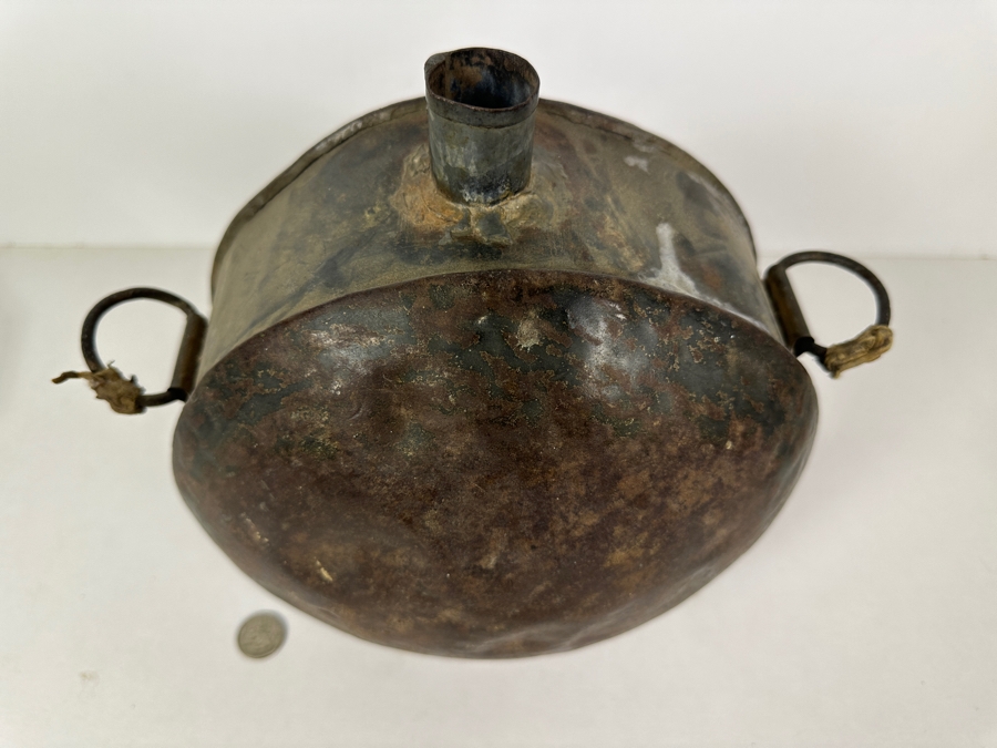Antique Civil War Soldier Metal Canteen Drum 9.5W X 11H [Photo 3]