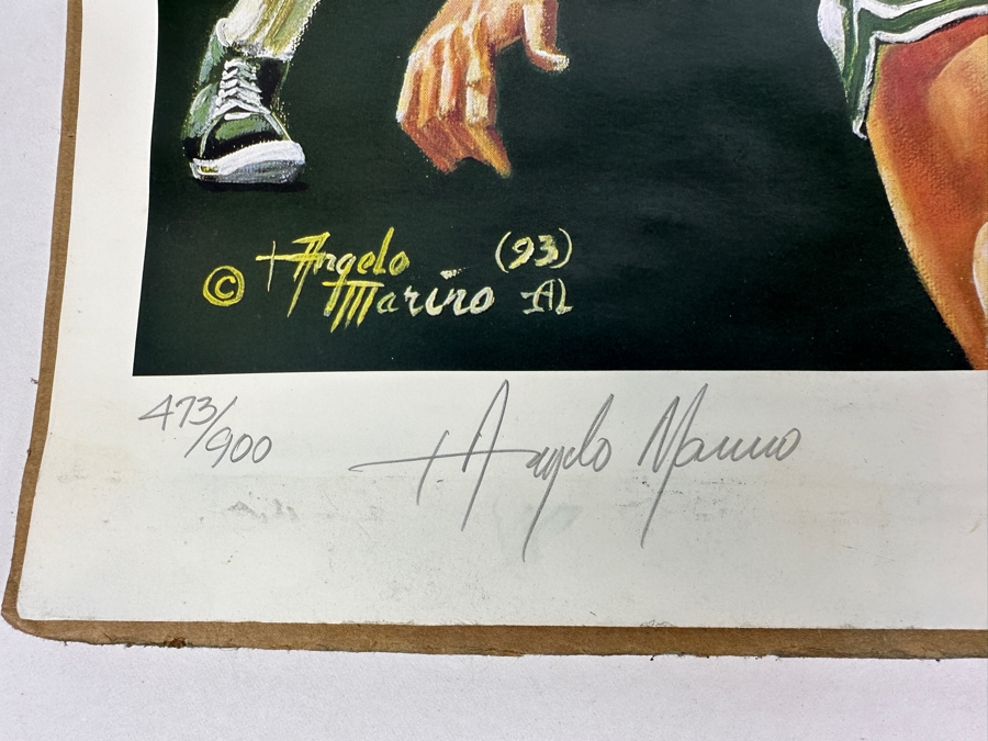 Angelo Marino Artist Signed Limited Edition (473/900) Larry Bird Basketball Print 17 X 23.5 (Has Water Damage) [Photo 2]