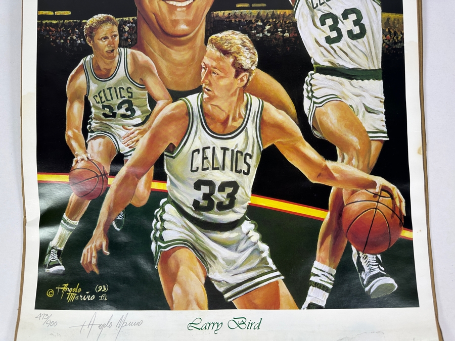 Angelo Marino Artist Signed Limited Edition (473/900) Larry Bird Basketball Print 17 X 23.5 (Has Water Damage) [Photo 5]