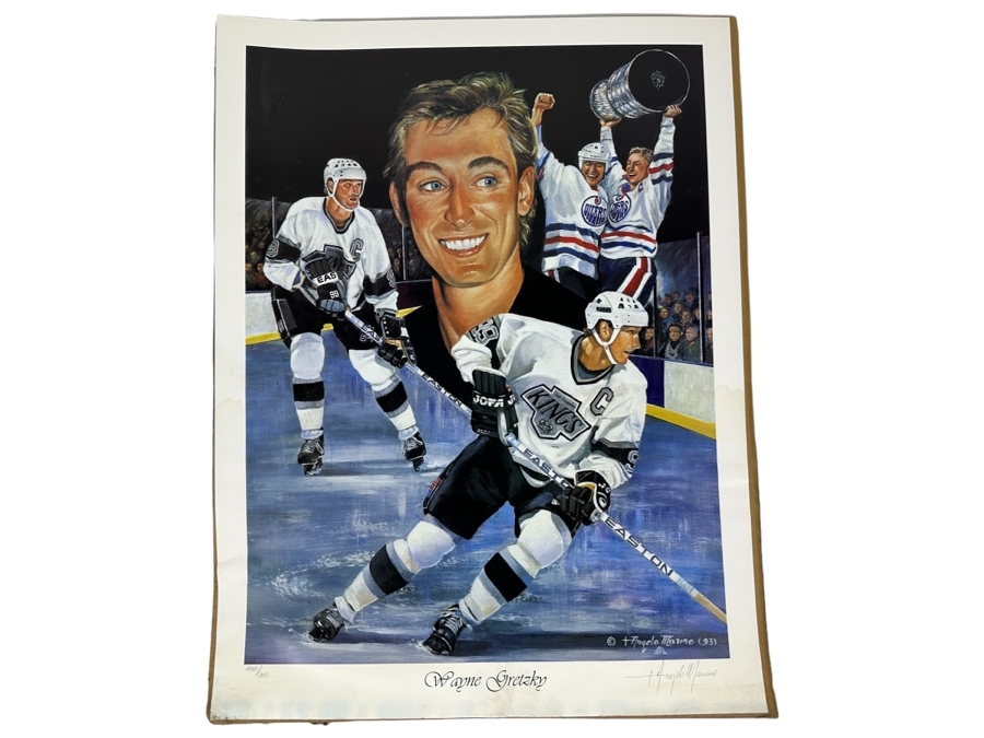 Angelo Marino Artist Signed Limited Edition (485/900) Wayne Gretzky Los Angeles Kings Hockey Print 18 X 24 (Has Water Damage)