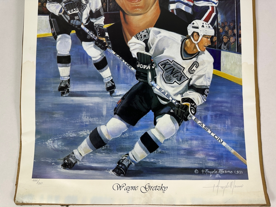 Angelo Marino Artist Signed Limited Edition (485/900) Wayne Gretzky Los Angeles Kings Hockey Print 18 X 24 (Has Water Damage) [Photo 3]
