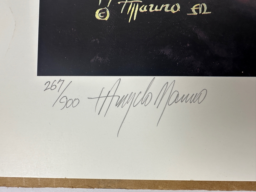 Angelo Marino Artist Signed Limited Edition (267/900) Nolan Ryan Texas Rangers Baseball Print 19 X 23.5 (Has Water Damage) [Photo 4]