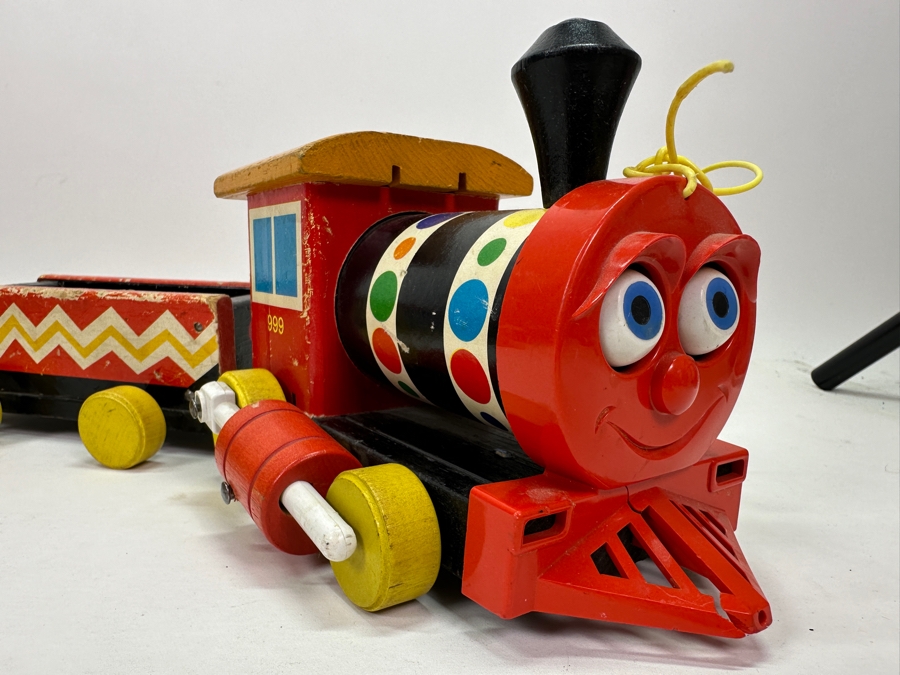 Vintage 1960s Fisher Price Toys Wooden Huffy Puffy Pull Train Set 26.5L [Photo 2]