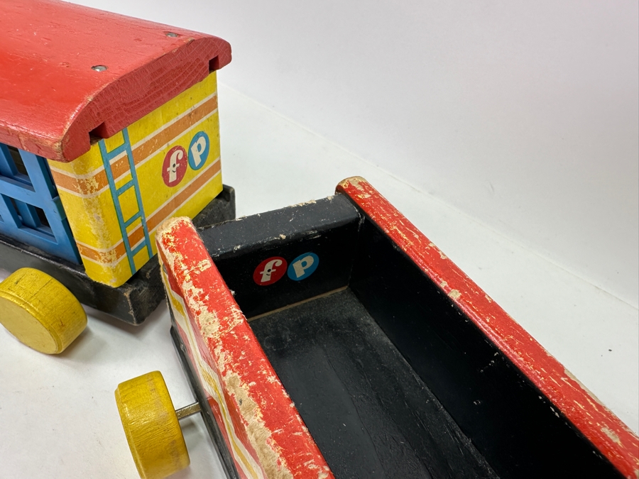 Vintage 1960s Fisher Price Toys Wooden Huffy Puffy Pull Train Set 26.5L [Photo 8]