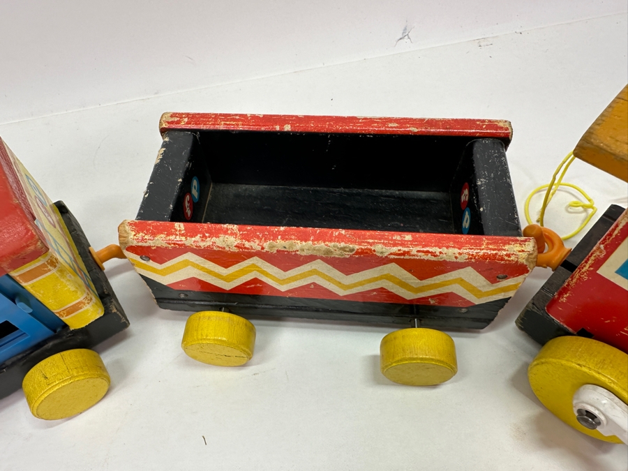 Vintage 1960s Fisher Price Toys Wooden Huffy Puffy Pull Train Set 26.5L [Photo 7]