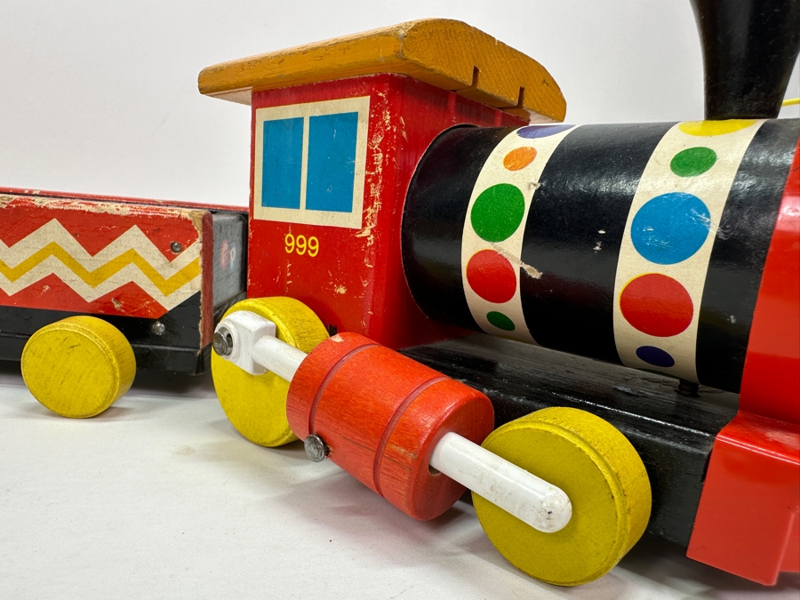 Vintage 1960s Fisher Price Toys Wooden Huffy Puffy Pull Train Set 26.5L [Photo 3]