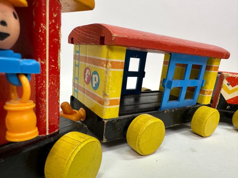 Vintage 1960s Fisher Price Toys Wooden Huffy Puffy Pull Train Set 26.5L [Photo 5]