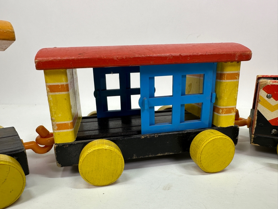 Vintage 1960s Fisher Price Toys Wooden Huffy Puffy Pull Train Set 26.5L [Photo 6]