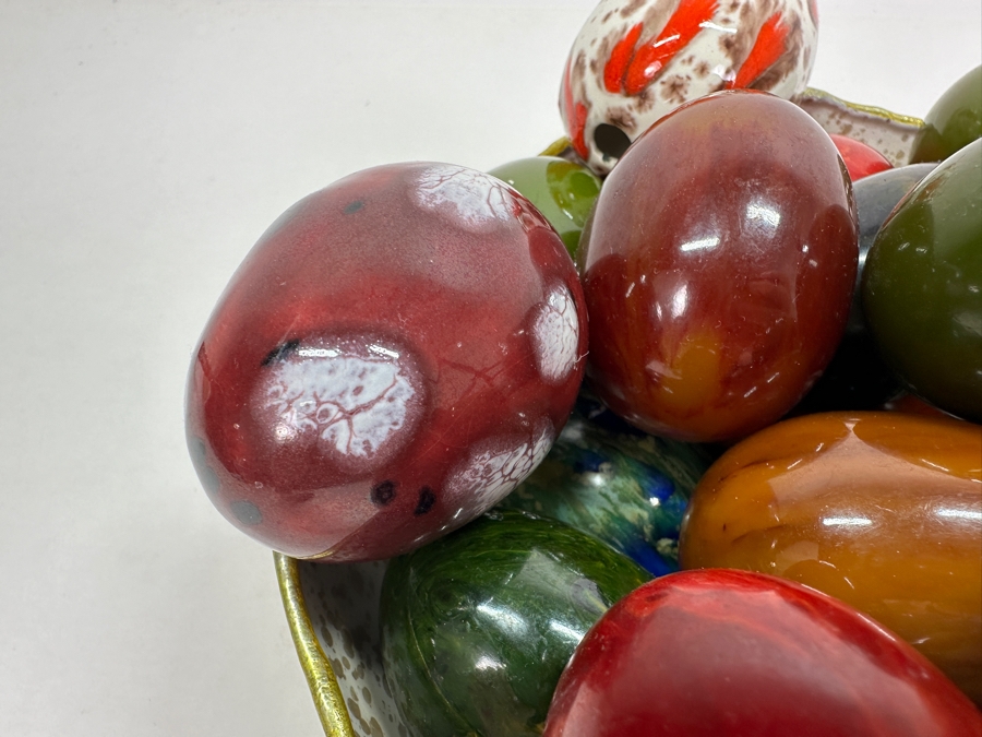 Bowl Of Various Mid-Century Ceramic Eggs And Stone Eggs [Photo 5]