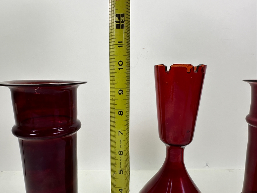Just Added - Vintage Ruby Red Hand Blown Vases 9.5'H & 10'H [Photo 5]