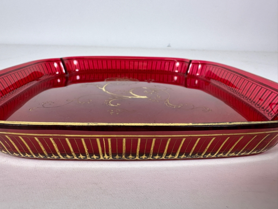 Vintage Ruby Red Tray With Gold Decorations 8.5W X .75H [Photo 7]