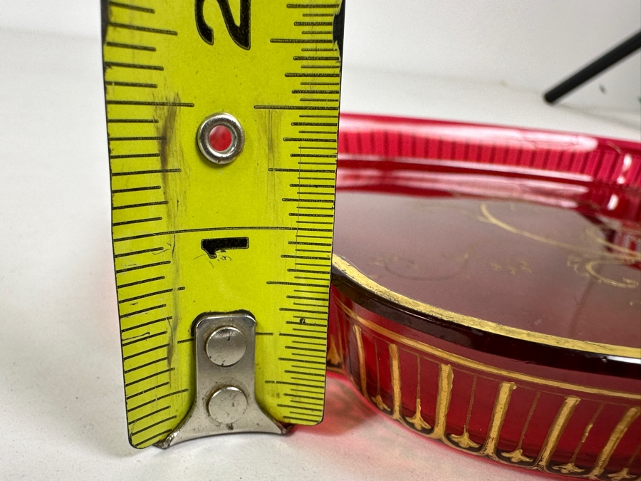 Vintage Ruby Red Tray With Gold Decorations 8.5W X .75H [Photo 10]