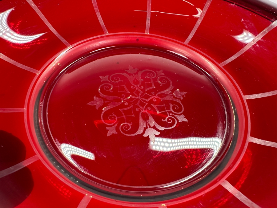 Just Added - Collection Of Vintage Ruby Red Glassware With Hand Painted White & Gold Decorations [Photo 9]