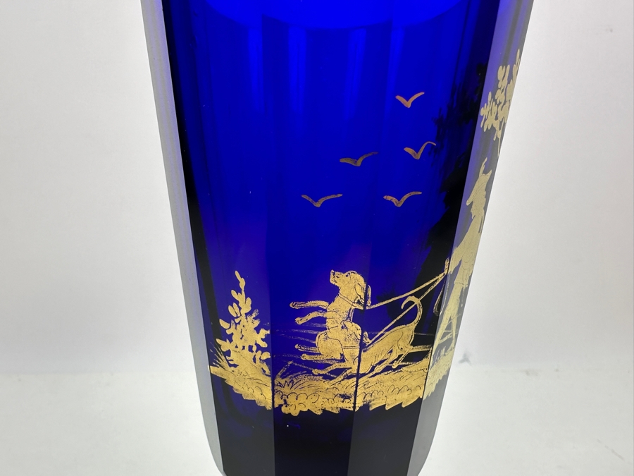 Antique Cobalt Blue Glass Goblet Biedermeier Period With Hand Painted Gold Decorations 8.5H [Photo 5]