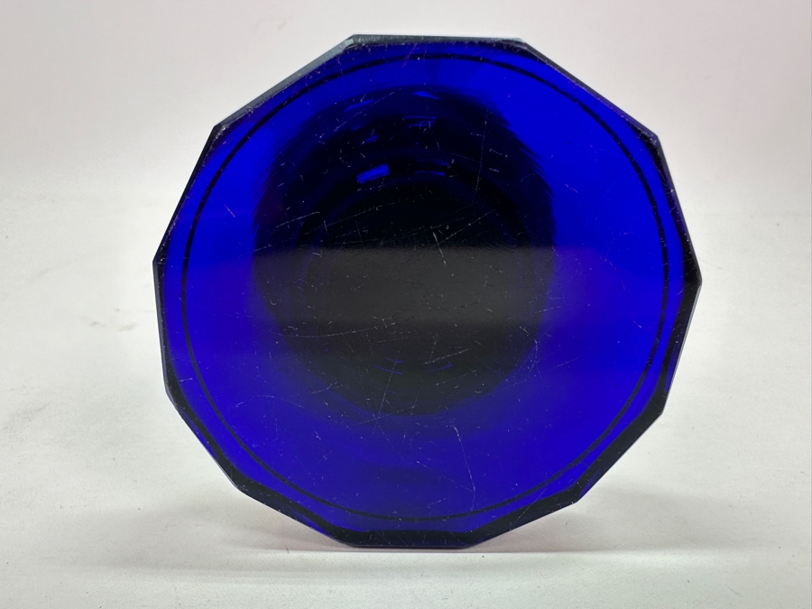 Antique Cobalt Blue Glass Goblet Biedermeier Period With Hand Painted Gold Decorations 8.5H [Photo 7]