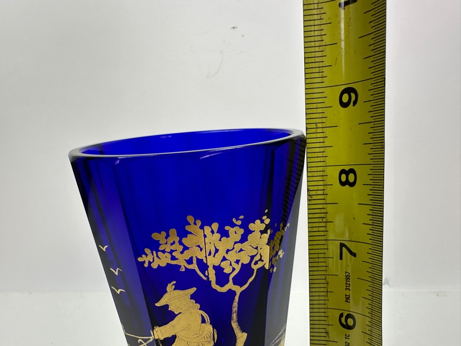 Antique Cobalt Blue Glass Goblet Biedermeier Period With Hand Painted Gold Decorations 8.5H [Photo 6]