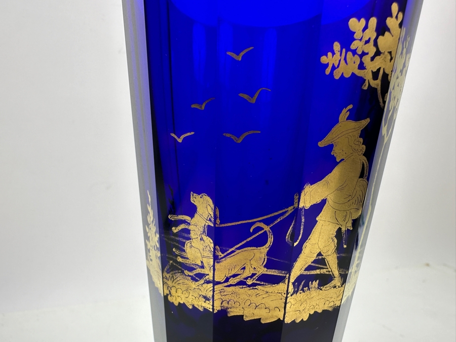 Antique Cobalt Blue Glass Goblet Biedermeier Period With Hand Painted Gold Decorations 8.5H [Photo 4]