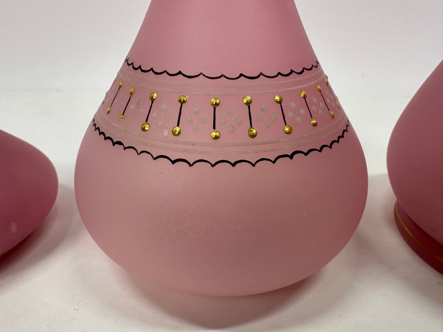 Three Antique Pink Opaline Glass Vases 5.5H - 6.5H [Photo 3]