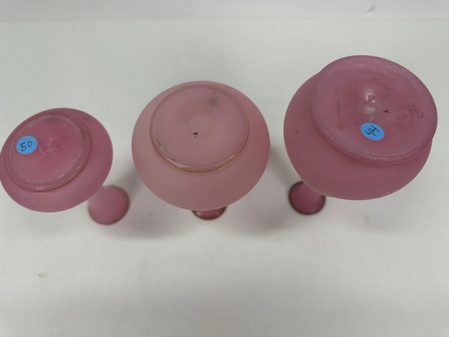 Three Antique Pink Opaline Glass Vases 5.5H - 6.5H [Photo 6]