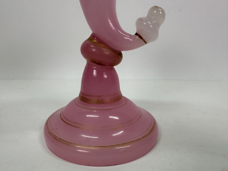 Pink Cornucopia Opaline Glass Vase With Applied Coiled Snake 7.5'H Appraised $240 [Photo 6]