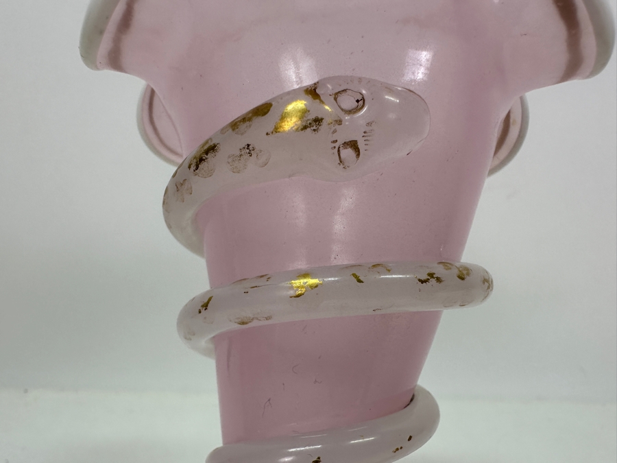 Pink Cornucopia Opaline Glass Vase With Applied Coiled Snake 7.5'H Appraised $240 [Photo 4]
