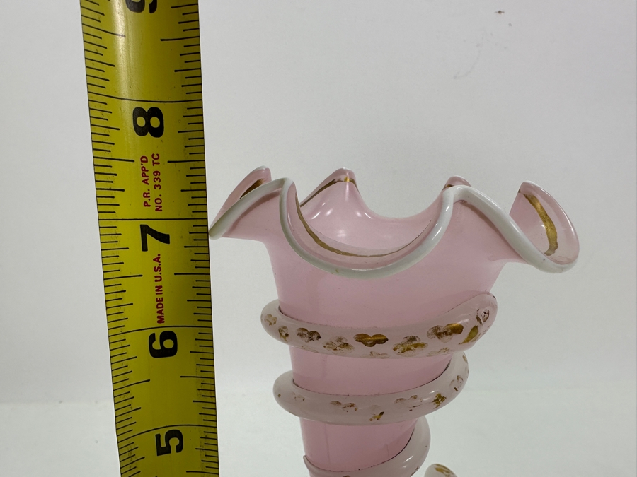 Pink Cornucopia Opaline Glass Vase With Applied Coiled Snake 7.5'H Appraised $240 [Photo 8]