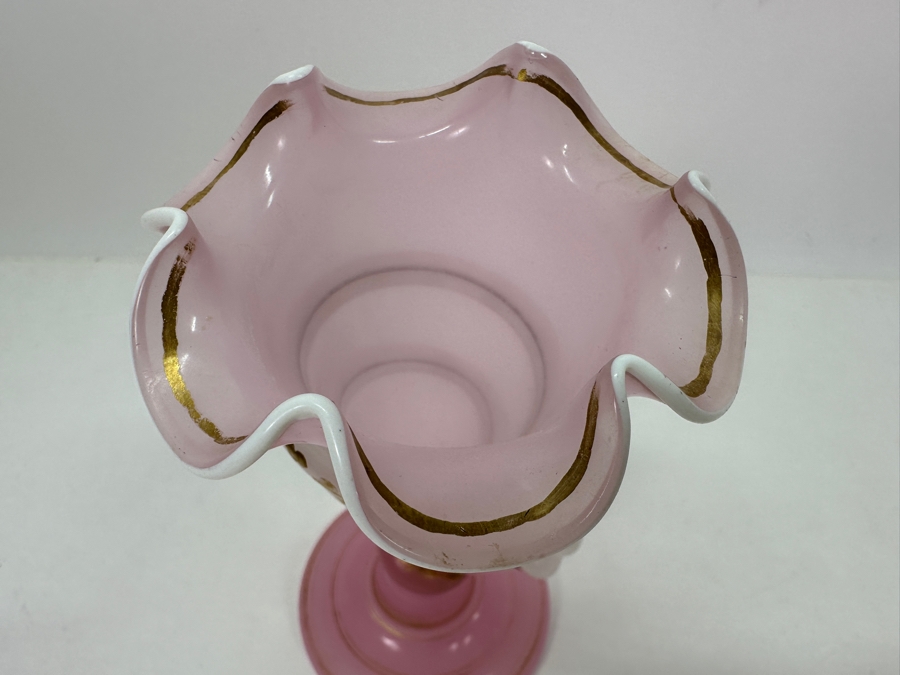 Pink Cornucopia Opaline Glass Vase With Applied Coiled Snake 7.5'H Appraised $240 [Photo 5]