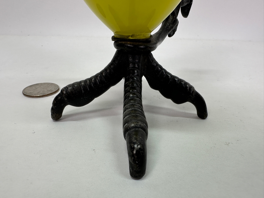 Antique Eagle Claw Yellow Opaline Glass Candle Holder Chamberstick 6H [Photo 5]
