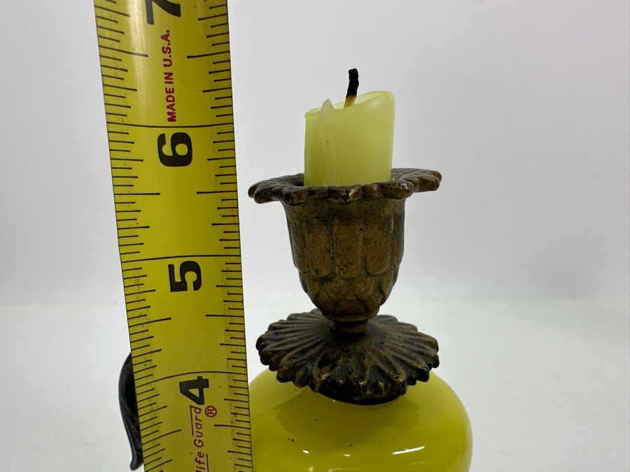 Antique Eagle Claw Yellow Opaline Glass Candle Holder Chamberstick 6H [Photo 8]