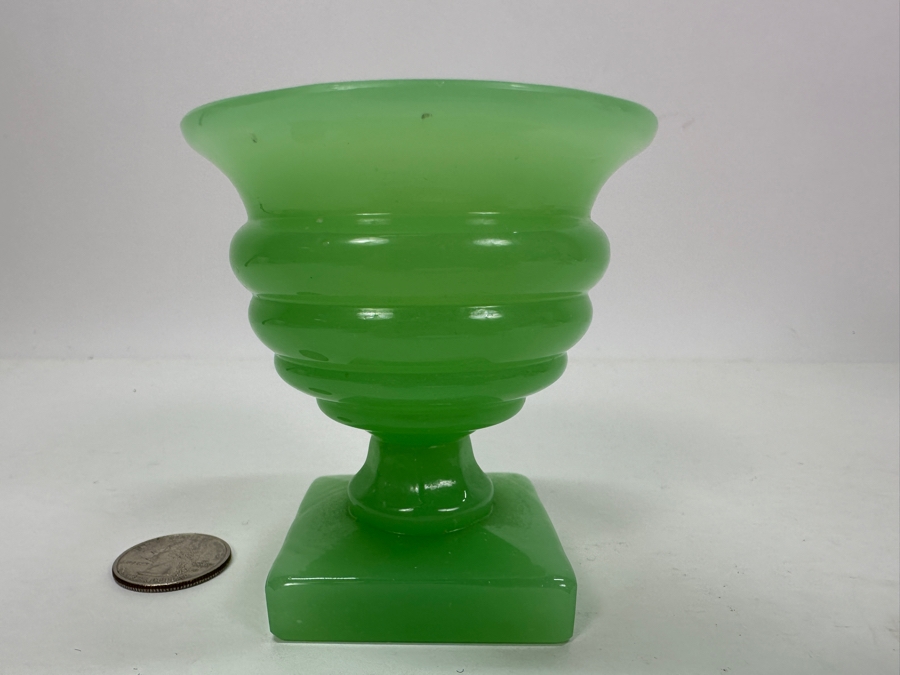 Antique Small Green Opaline Glass Footed Urn 3.25H Appraised $100 [Photo 3]