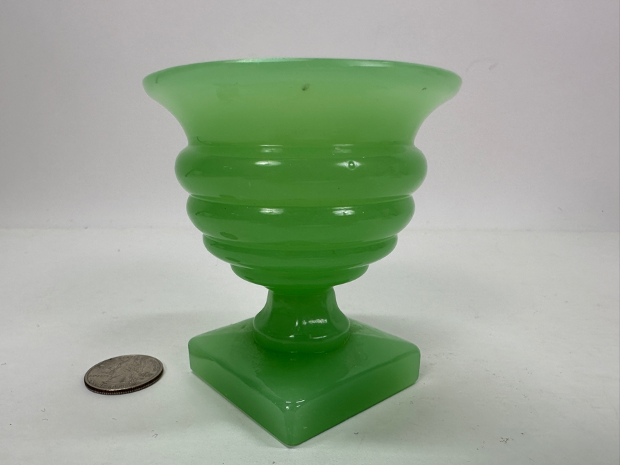 Antique Small Green Opaline Glass Footed Urn 3.25H Appraised $100 [Photo 6]