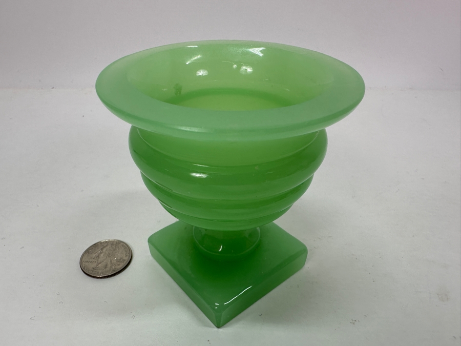 Antique Small Green Opaline Glass Footed Urn 3.25H Appraised $100 [Photo 7]