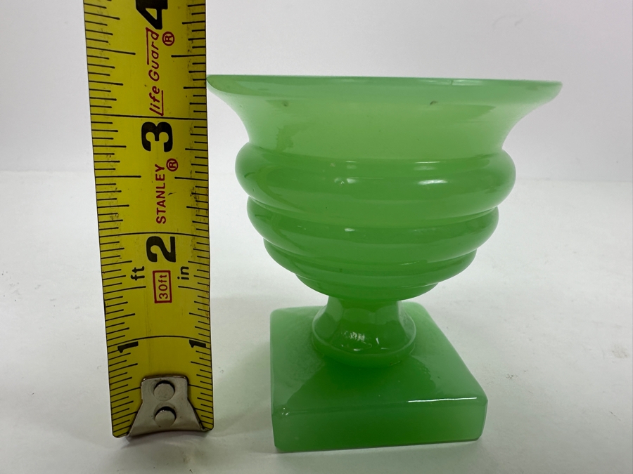 Antique Small Green Opaline Glass Footed Urn 3.25H Appraised $100 [Photo 10]