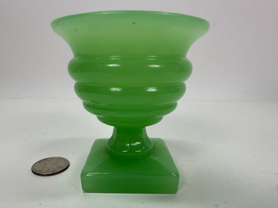 Antique Small Green Opaline Glass Footed Urn 3.25H Appraised $100 [Photo 2]