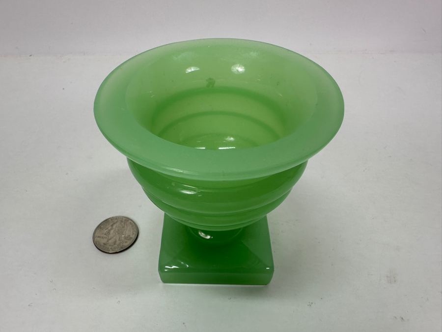 Antique Small Green Opaline Glass Footed Urn 3.25H Appraised $100 [Photo 5]