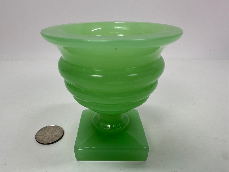 Antique Small Green Opaline Glass Footed Urn 3.25H Appraised $100 [Photo 4]
