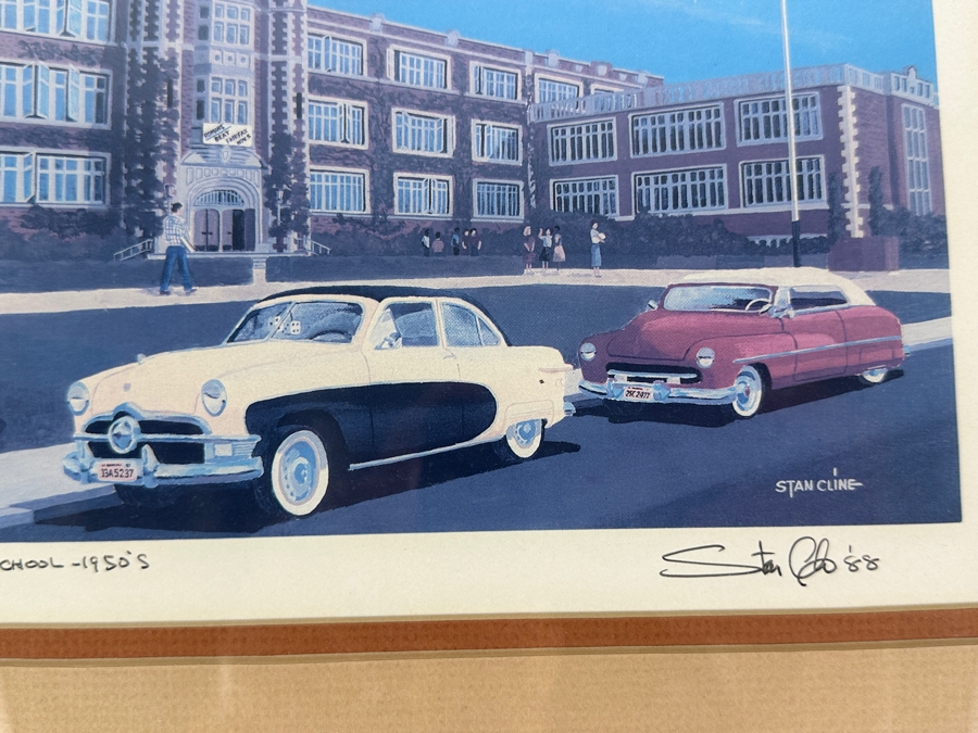 Stanley Cline Artist Signed Print Titled 'Los Angeles High School - 1950's' 11 X 8 Framed 16 X 13 [Photo 5]