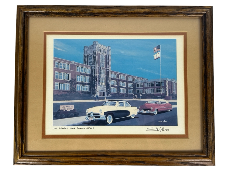 Stanley Cline Artist Signed Print Titled 'Los Angeles High School - 1950's' 11 X 8 Framed 16 X 13 [Photo 2]